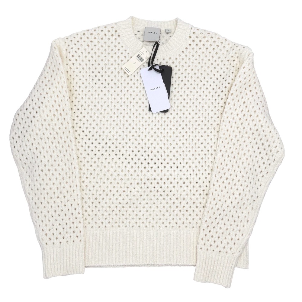 NWT Varley Grady Boucle Knit Sweater S Ivory New Mesh Pointeille Anthropologie - Picture 4 of 12